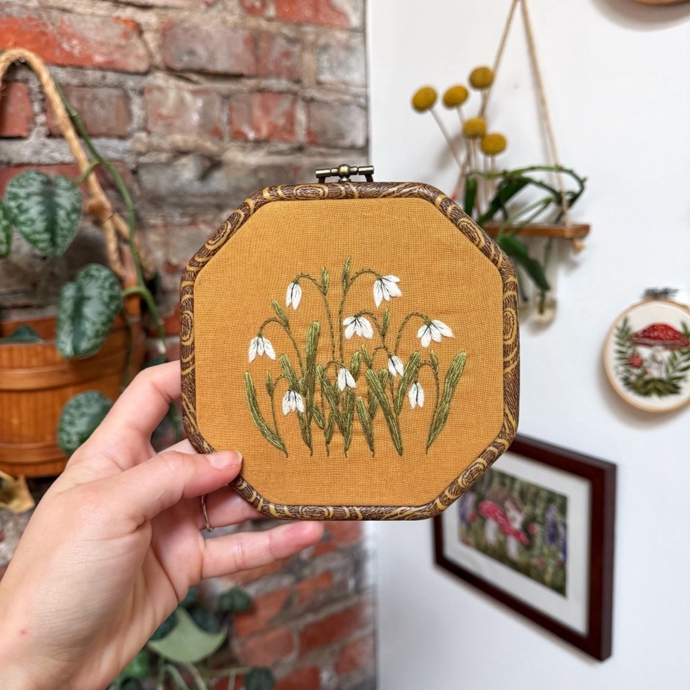 Handmade Snowdrop Embroidery Wall Art